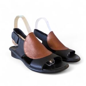 Arche Saoko Designer Slingback Sandals 37 US 6 Black Bronze Leather Comfort